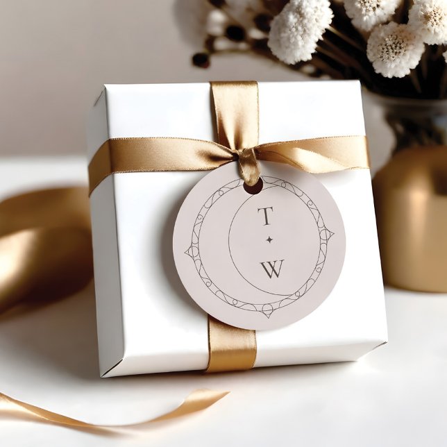 Minimal kelestial Måne & Stars Bröllop Monogram Gåvor Etiketter (Minimal Celestial Moon & Stars Wedding Monogram Favor Tags)