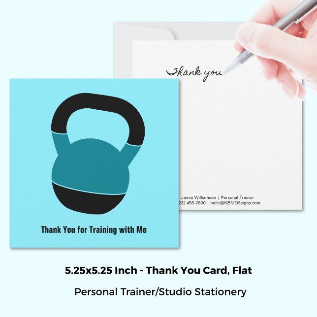 Minimal Kettlebell Elblå Tacksamhetskort Tack Kort (Minimal Kettlebell Electric-Blue Thank You Card, 5.25x5.25 Inch)