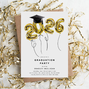 Minimal Klass '2026' Guld Ballonger Examen Inbjudningar