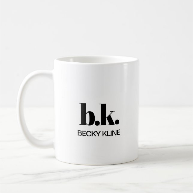 Minimal klassisk Elegant, svart och vit, monogram Kaffemugg (Vänster)