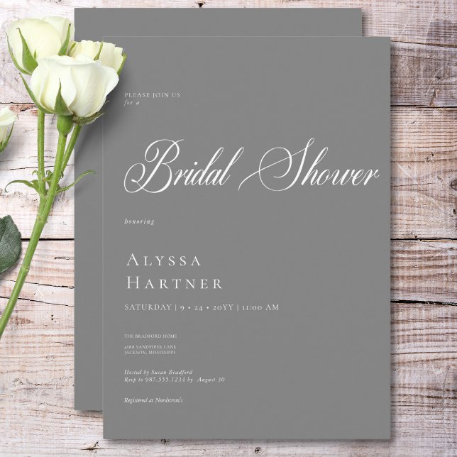 Minimal klassisk Grått och vit Möhippa Inbjudningar (Minimal Classic Gray & White Bridal Shower Invitation)