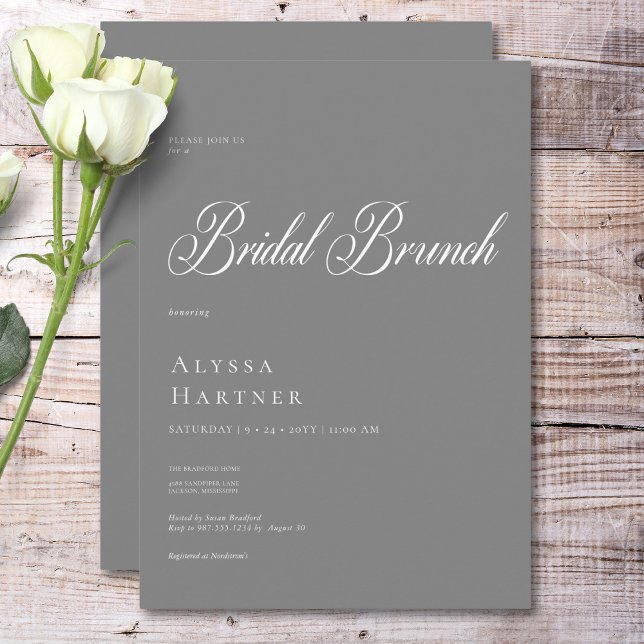 Minimal klassisk Grått & vit Möhippa Brunch Inbjudningar (Minimal Classic Gray & White Bridal Brunch Invitation)
