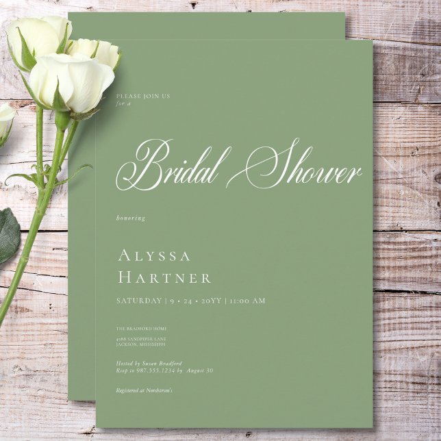 Minimal klassisk Grönt och vit Möhippa Inbjudningar (Minimal Classic Green & White Bridal Shower Invitation)