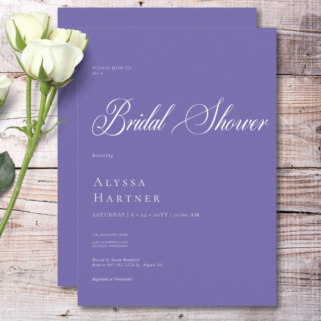 Minimal klassisk Lila och vit Möhippa Inbjudningar (Minimal Classic Purple & White Bridal Shower Invitation)