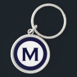 Minimal klassisk marinmarinmonogram - första Brev Rund Silverfärgad Nyckelring<br><div class="desc">Modern engrammad nyckelkedja med ett inledande monogram i marinblått och vitt.</div>