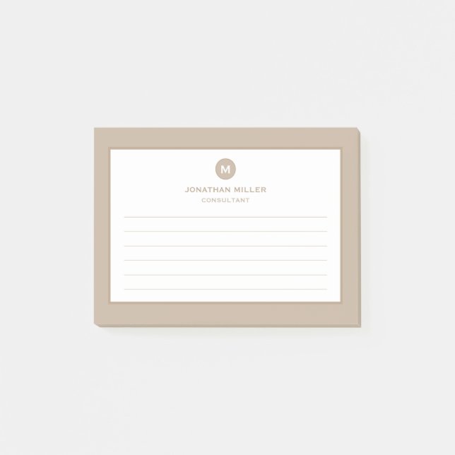 Minimal klassisk monogram Led Beige Post-it Block (Framsida)