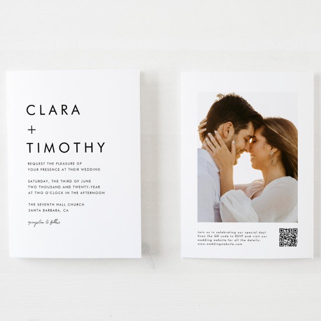 Minimal klassisk skriptkod QR-kod allt i en Bröllo Inbjudningar (Skapare uppladdad)