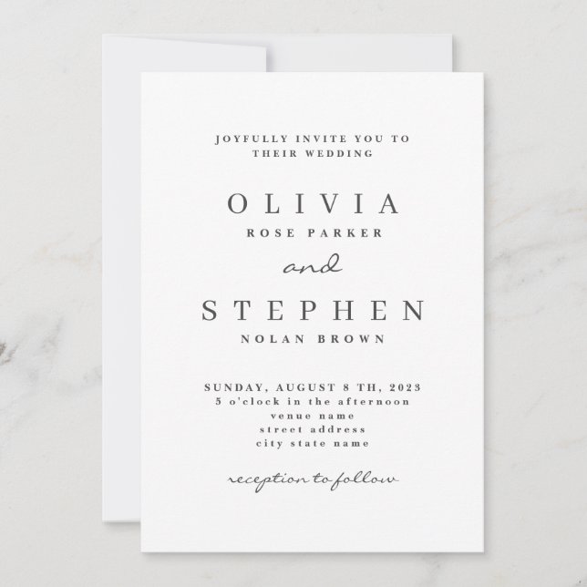 Minimal klassisk svartvit typografi Bröllop Inbjudningar (Framsida)