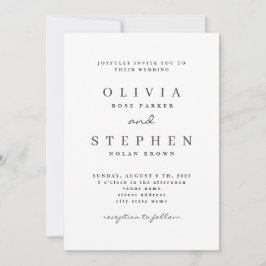 Minimal klassisk svartvit typografi Bröllop Inbjudningar