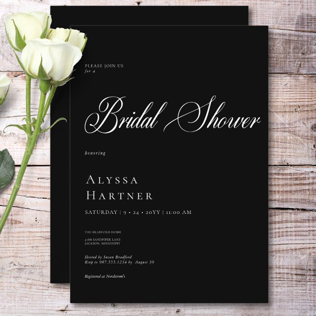 Minimal klassisk svartvitt-Möhippa Inbjudningar (Minimal Classic Black & White Bridal Shower Invitation)