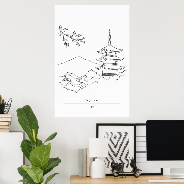 Minimal konst från Kyoto | Japanskt pagodtryck Poster (Hemmakontoret)