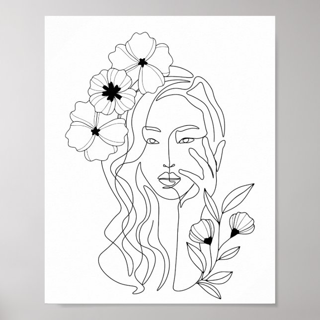 Minimal konsthjälp, Woman Flower Head Poster (Framsidan)