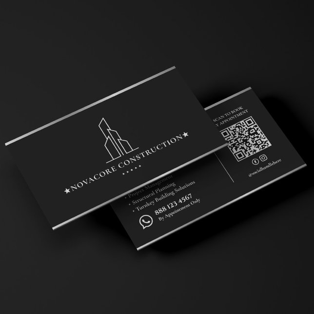 Minimal konstruktion svart silver entreprenör visitkort (Minimal Construction Black Silver Contractor Business Card
)