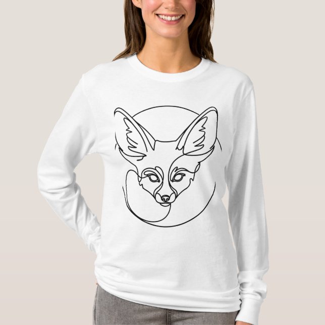 Minimal konturkonst Fennec Fox T Shirt (Framsida)