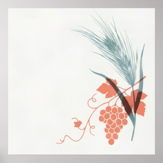 Minimal Korall Druvvin Teal Vete Botanisk Affisch (Framsidan)