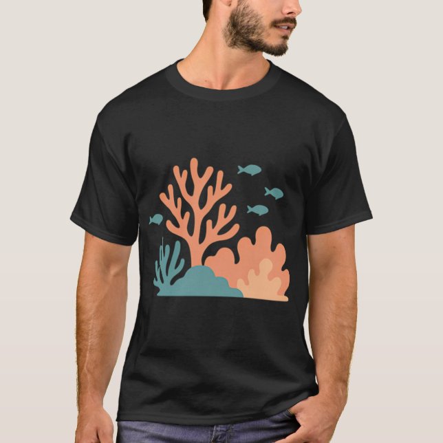 Minimal korallrev med fisk t shirt (Framsida)