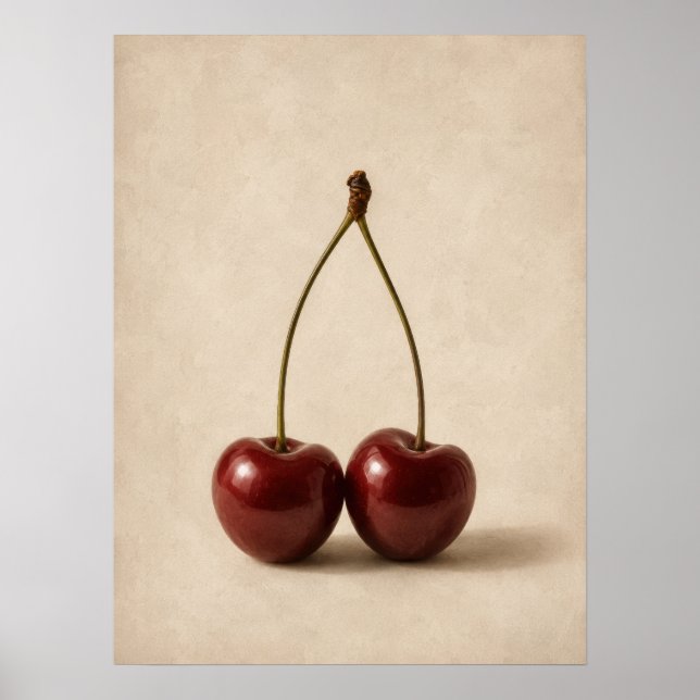 Minimal Körsbärs Väggkonst | Neutral Coquette Affi (Framsidan)