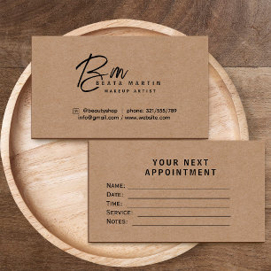 Minimal Kraft Monogram Sminkkonstnär Brandingkort Tidsbeställning Kort