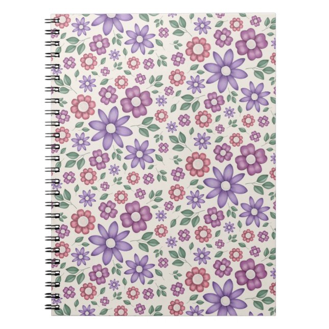 minimal kräm vit mönster med blommor anteckningsbok (Framsidan)