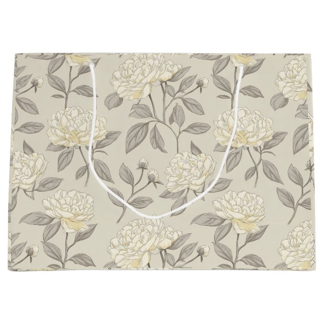 Minimal krämfärgad peony vit blommönster (Framsidan)