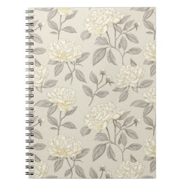 Minimal krämfärgad peony vit blommönster anteckningsbok