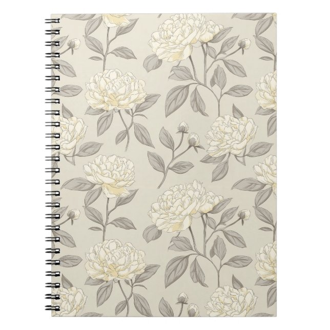 Minimal krämfärgad peony vit blommönster anteckningsbok (Framsidan)