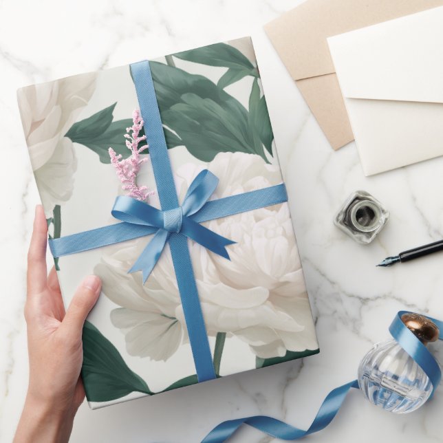 Minimal krämfärgad peony vit blommönster presentpapper (Gifting)