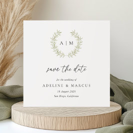 Minimal krans med salviar Save the Date-kort Spara Datumet