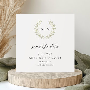 Minimal krans med salviar Save the Date-kort Spara Datumet