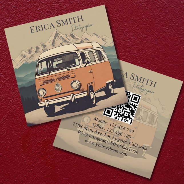 Minimal Kreativ Retro-fotoskrivare QR-kod Fyrkantigt Visitkort (Skapare uppladdad)