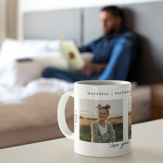 Minimal kristen trogen fader-gåva fotokollage kaffemugg (A heartfelt gift that keeps his coffee—and spirit—strong.)