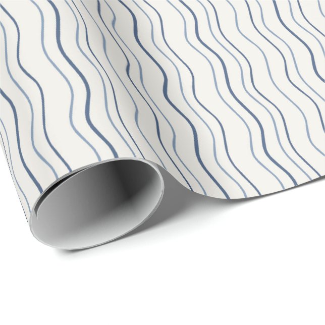 Minimal kustvågig randig blå mönster presentpapper (Rullad Hörn)