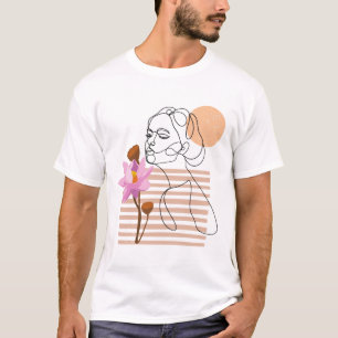 Minimal kvinna som doftar blommor i linje konst t shirt