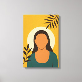 Minimal kvinnlig Porträtt med Löv Canvastryck