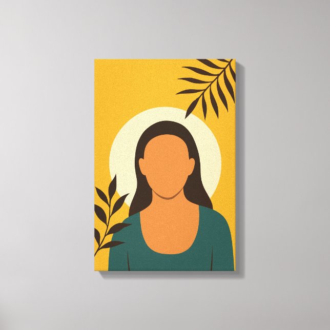 Minimal kvinnlig Porträtt med Löv Canvastryck (Framsida)