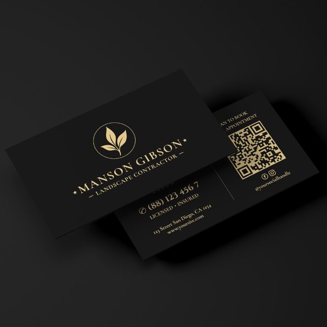 Minimal Landskapsentreprenör Logo Svart QR-kod Visitkort (Minimal Landscape Contractor Logo Black QR Code Business Card
)