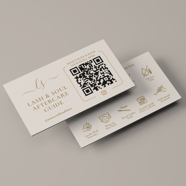 Minimal Lash Lift Extensions Eftervårdsguide Sand Visitkort (Minimal Lash Lift Extensions Aftercare Guide Sand Business Card
)