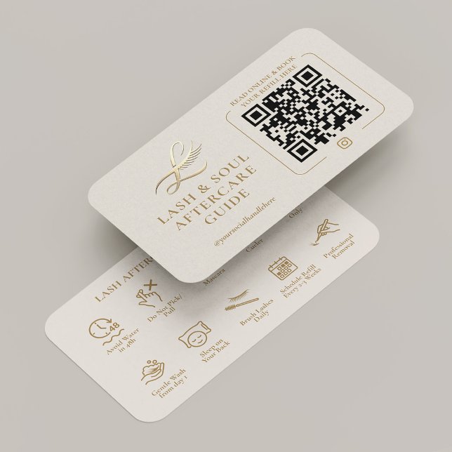 Minimal Lash Lift Extensions Eftervårdsguide Sand Visitkort (Minimal Lash Lift Extensions Aftercare Guide Sand Business Card
)