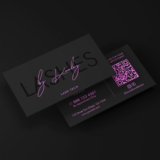 Minimal Lash Tech Svart Lila Fransar Studio  Visitkort (Minimal Lash Tech Black Purple Lashes Studio Business Card
)