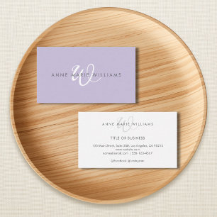 Minimal Lavendel Vit Skrift Monogram Företag Visitkort