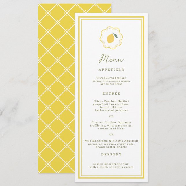 Minimal Lemon Amalfi Coast Bröllopsmeny Kort (Fram/baksida)