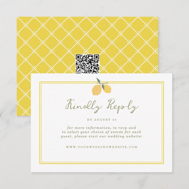 Minimal Lemon Amalfi Coast QR Code Wedding RSVP Tilläggskort (Fram/baksida)