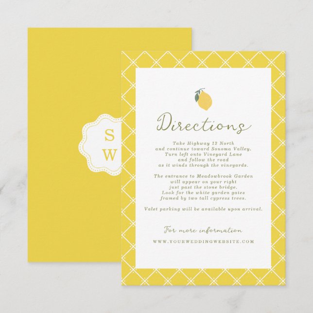 Minimal Lemon Amalfi Coast Wedding Directions Card Tilläggskort (Fram/baksida)