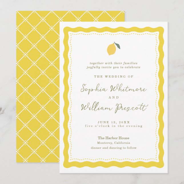 Minimal Lemon Amalfi Coast Wedding Invitation Inbjudningar (Fram/baksida)