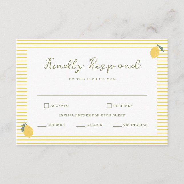 Minimal Lemon Amalfi Coast Wedding RSVP Card Tilläggskort (Framsida)