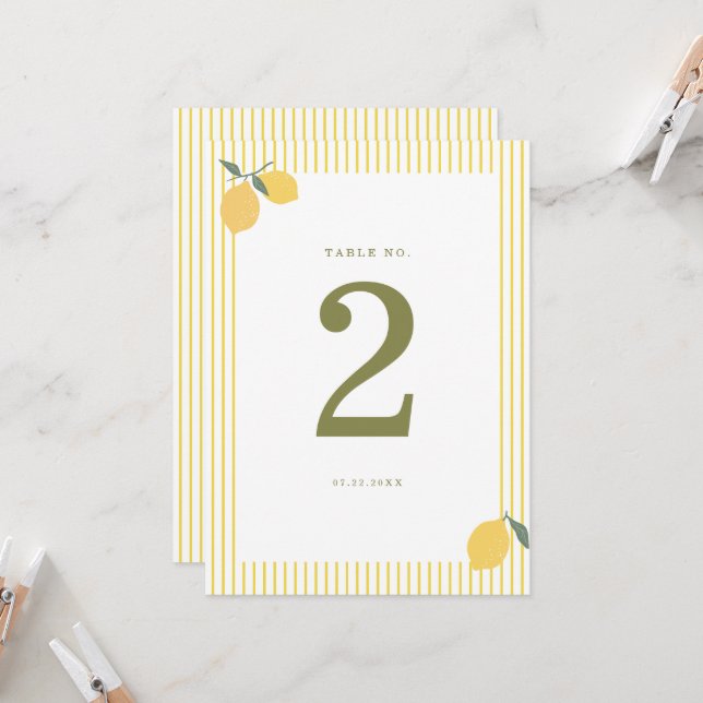Minimal Lemon Amalfi Coast Wedding Table Number Inbjudningar (Fram/Back In Situ)