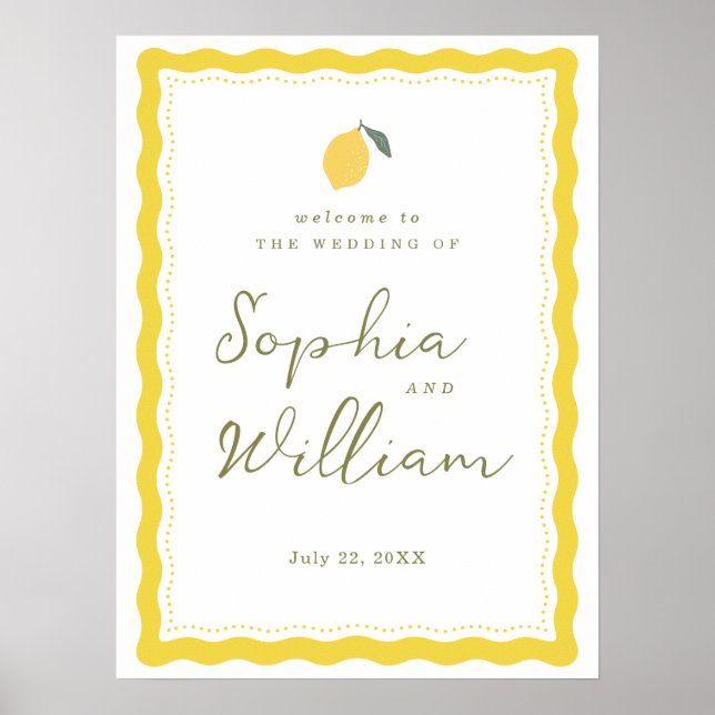 Minimal Lemon Amalfi Coast Wedding Welcome Sign Poster (Framsidan)