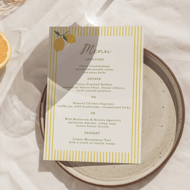Minimal Lemon Amalfi Kust 5x7 Bröllopsmeny Kort (Skapare uppladdad)