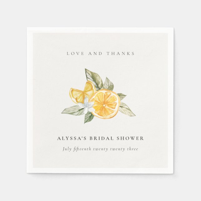 Minimal lemon botanisk boho tack bröllopsdusch pappersservett (Framsidan)