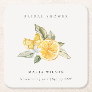 Minimal Lemon Foliage Boho Par Shower Välkommen Underlägg Papper Kvadrat